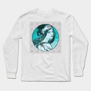 Vintage Twenties Girl - Alphonse Mucha Long Sleeve T-Shirt